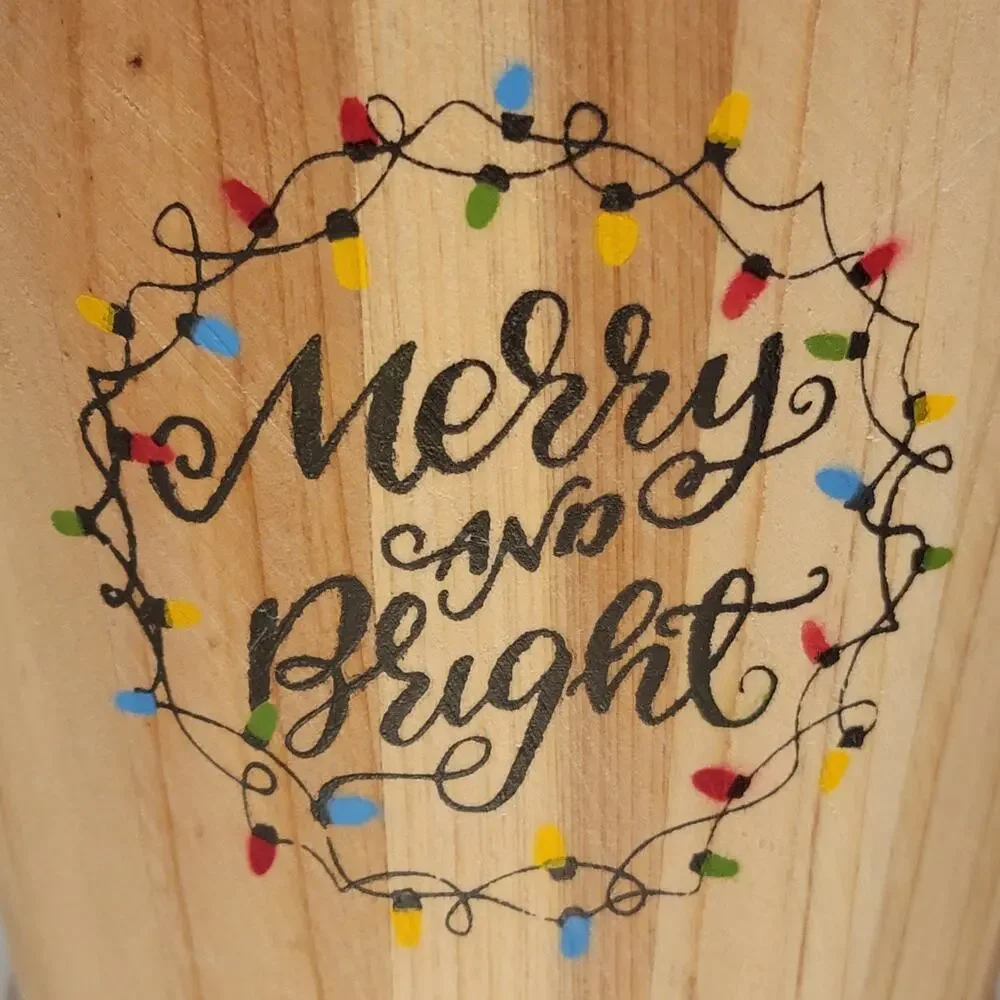Christmas Wooden Bucket Merry and Bright Home Decor‎ Holiday Decoration Rustic